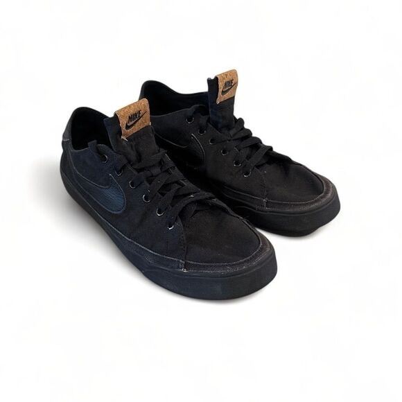 NIKE Court Legacy Canvas‎ Men 9 Low Top Classic Sneaker Shoe Black - Picture 1 of 12